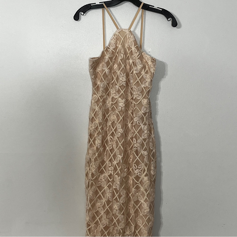 Loan Lam Cream Lace Rosette Overlay Dress